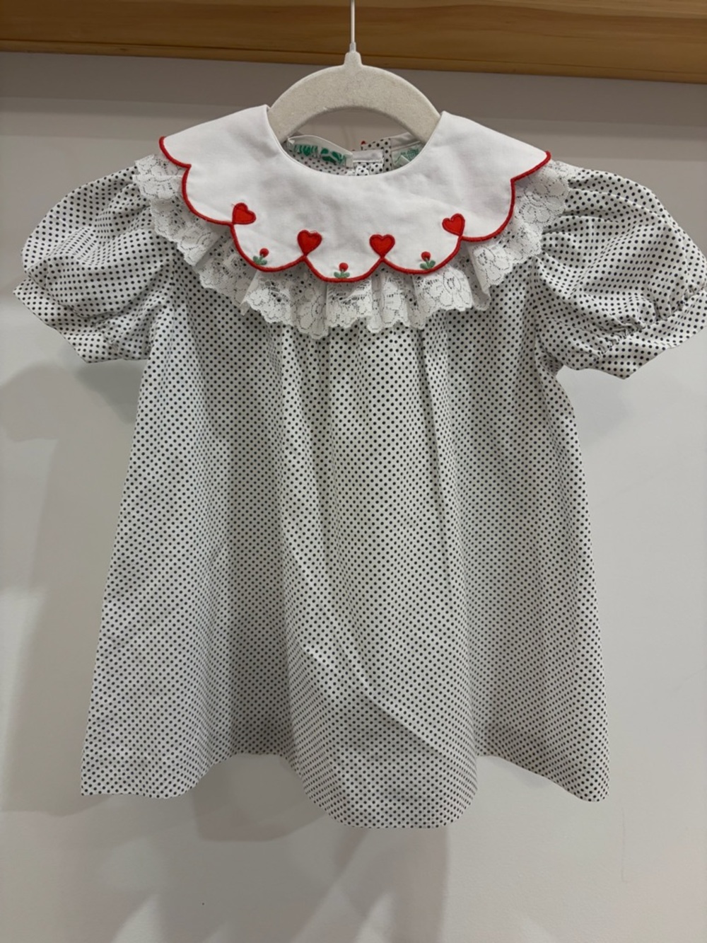 Vintage Alyssa White Polka Dot Dress with laced Peter Pan Heart Collar – 3T